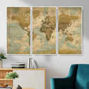 Vintage World Map Wall Art Canvas Print, Detailed World Map