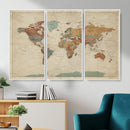 Vintage World Map Canvas Wall Art Print – Framed Modern