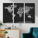 Black World Map Wall Art Canvas Print – Detailed Map of the by MyGreatCanvas | Canvas Wall Art Prints | Photo Prints & Wall Decor