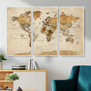 Rustic Vintage World Map Canvas Print – Framed Modern