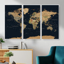 Vintage World Map Canvas on the Dark Background Wall Art