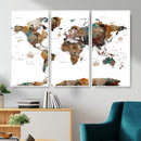 Watercolor World Map Canvas Print – Detailed Map of the