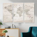 Antique Style World Map Canvas Print - Vintage Detailed