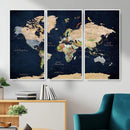 Minimalist World Map Canvas Wall Art - Watercolor Blue and