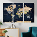 Minimalist World Map Canvas Wall Art - Watercolor Blue and