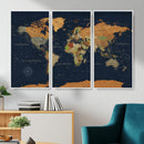 Modern World Map Canvas Print – Framed Detailed Map of the