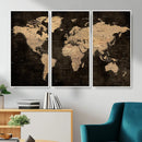 Brown World Map Canvas Print – Modern Travel Map Wall Art,