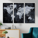 Black World Map Canvas Print – Detailed Map for Couples and