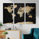 Beige World Map Canvas Wall Art Print, Minimal Black and