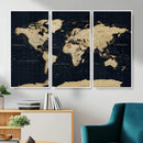 Dark World Map Canvas Wall Art Print, Minimal Black and Gold by MyGreatCanvas | Canvas Wall Art Prints | Photo Prints & Wall Decor