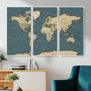 Minimal Vintage World Map Canvas Wall Art Print, Neutral