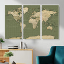 Vintage World Map Canvas Wall Art Print, Classic Global Map