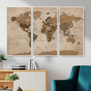 World Map Canvas Wall Art Print, Detailed Global Map Artwork