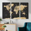 Vintage Blue and Brown World Map Canvas Wall Art – Framed