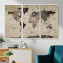Neutral Watercolor World Map Canvas Wall Art – Framed Earth