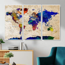 Colorful World Map Canvas Wall Art – Abstract Watercolor Map