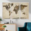 Vintage World Map Canvas Wall Art – Framed Travel Map for
