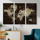 Blue World Map Canvas Wall Art – Framed Modern Travel Map