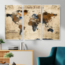 Rustic Watercolor World Map Canvas Wall Art – Framed Travel