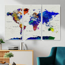 Vintage World Map Canvas Wall Art – Framed Travel Map with