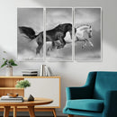 Wild Horses Wall Art Canvas Print – Framed Black and White