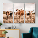 Texas Longhorn Cattle Wall Art Canvas Print, Sepia Western