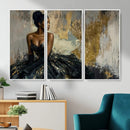 Black Woman Canvas Wall Art — Black Gold Gown Fashion Print by MyGreatCanvas | Canvas Wall Art Prints | Photo Prints & Wall Decor