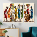 African Folk Art Canvas Wall Art, Colorful African Women Village Painting Print, Tribal Ethnic Home Decor, Vibrant African Art, Living Room
