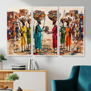 African Folk Art Canvas Wall Art, Colorful African Women Village Painting Print, Tribal Ethnic Home Decor, Vibrant African Art, Living Room