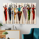 African Folk Art Canvas Wall Art, Colorful African Women Village Painting Print, Tribal Ethnic Home Decor, Vibrant African Art, Living Room