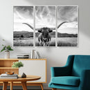 Longhorn Black and White Wall Art – Rustic Western Bull