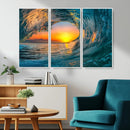Ocean Wave Sunset Wall Art | Large Coastal Wave Canvas Print