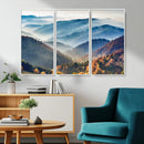 Misty Mountain Sunrise Triptych Canvas Print – Autumn