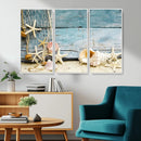 Seashells on Rustic Wooden Background, Seashells Wall Art