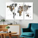 Modern Metallic World Map Canvas Wall Art – Framed