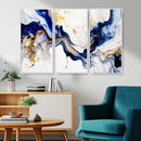 Golden Cascades on Midnight Blue – Deep Blue Abstract Wall