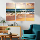 Sunset Beach Wall Art - 3-Panel Framed Canvas Print, Ready