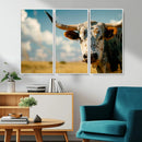 Longhorn in the Prairie - Stunning Ranch-Style Triptych Wall