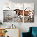 Vintage Texas Cow Wall Art Canvas Print, Rustic Longhorn