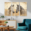 Chines Ink Style Grunge Horses Wall Art Canvas Print