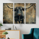 Texas Longhorn Bull Wall Art – Framed Rustic Cow Canvas