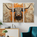 Abstract Cow Longhorn Bull Wall Art Canvas Print - Rustic