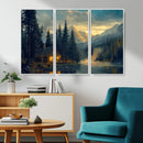 Mountain Cabin by the Lake at Sunset Wall Art - Serene
