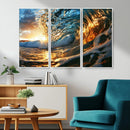 Ocean Wave at Sunset Canvas Wall Art – Vibrant Coastal Beach