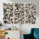 Abstract Love and Chaos Canvas Print, Black Symbols on Beige