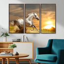 Large Wall Art Galloping White Horse at Sunset Canvas Print