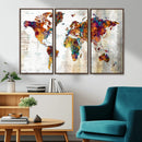 Vintage World Map Canvas Wall Art Print, Warm Tone Global