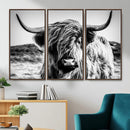 Black and White Scottish Cow Canvas Wall Art Highland Cattle