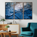 Navy Blue Canvas Art Abstract Print – Elegant Triptych