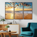 Golden Sunset Beach Print Canvas Wall Art, Giclee Canvas